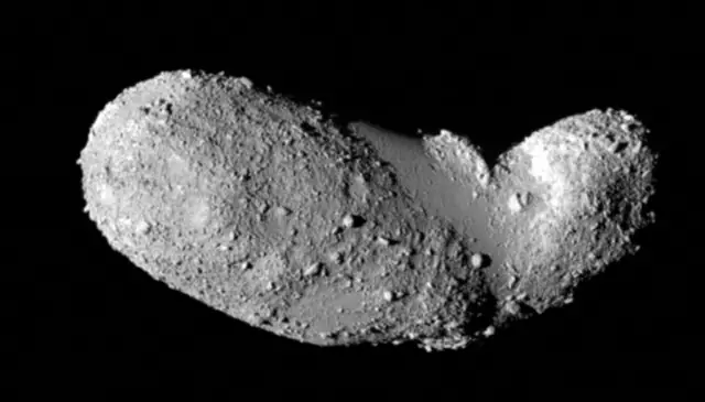 Photograph of 25143 Itokawa, an Apollo near-Earth asteroid.