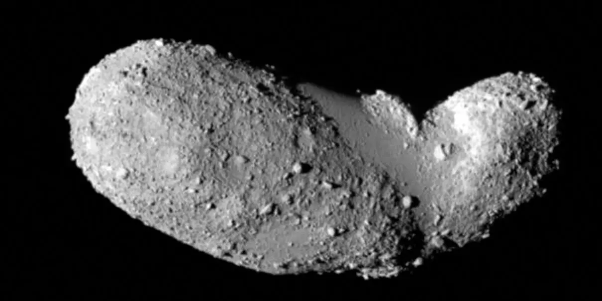 Photograph of 25143 Itokawa, an Apollo near-Earth asteroid.