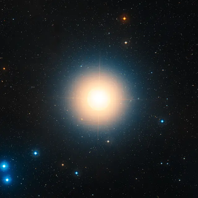 Photograph of Aldebaran, a K5+III orange star in Taurus.