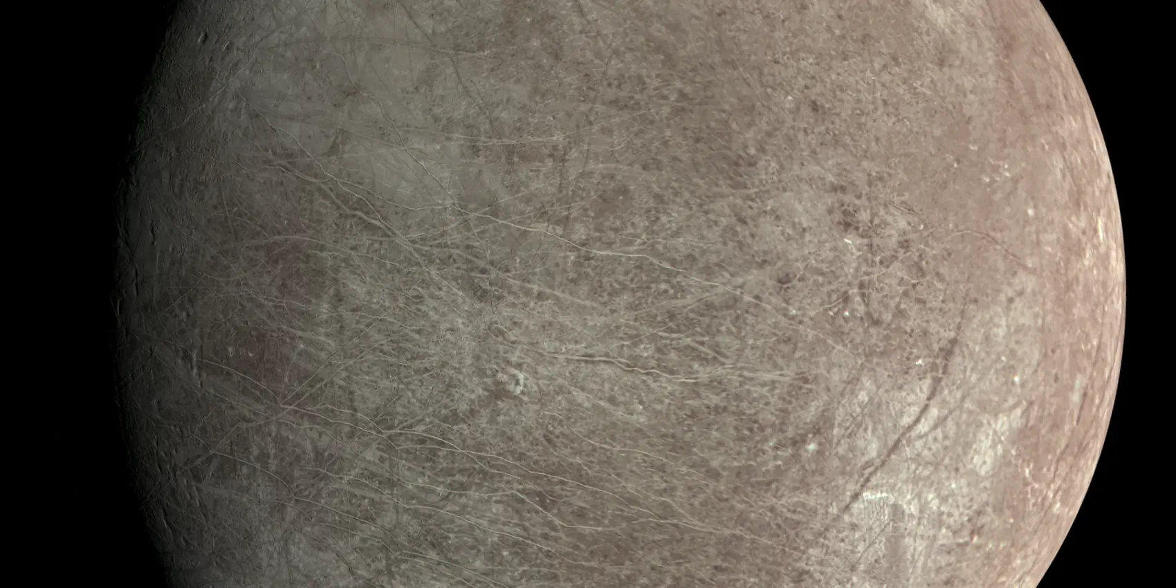 Photograph of Europa, a moon of Jupiter.