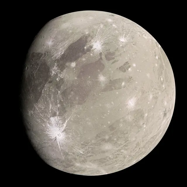 Photograph of Ganymede, a moon of Jupiter.