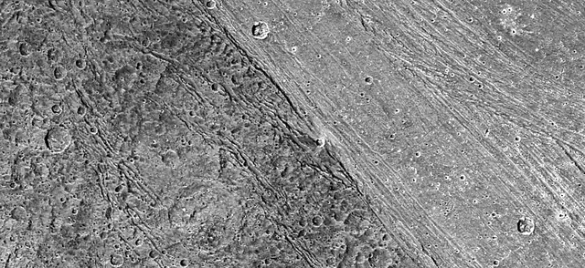 Photograph of Ganymede, a moon of Jupiter.