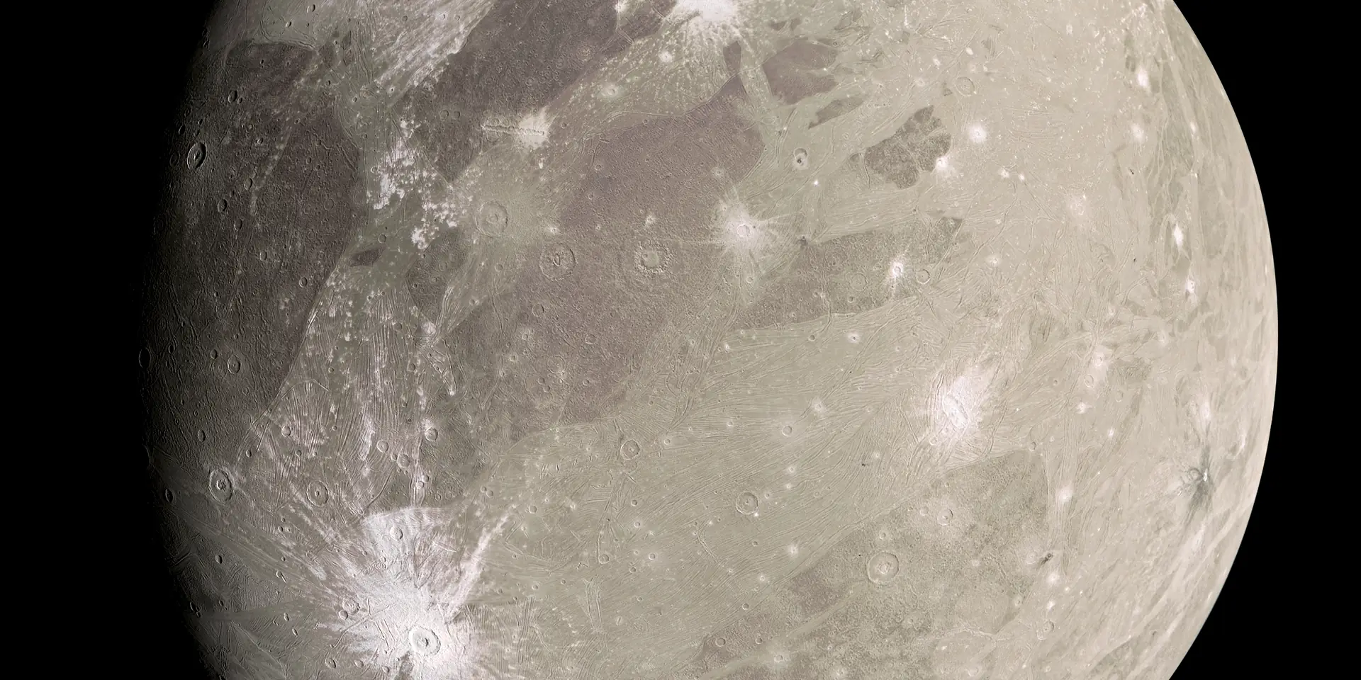 Photograph of Ganymede, a moon of Jupiter.