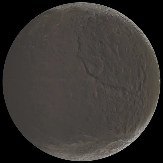 Photograph of Iapetus, a moon of Saturn.