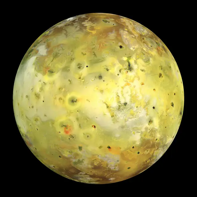 Photograph of Io, a moon of Jupiter.