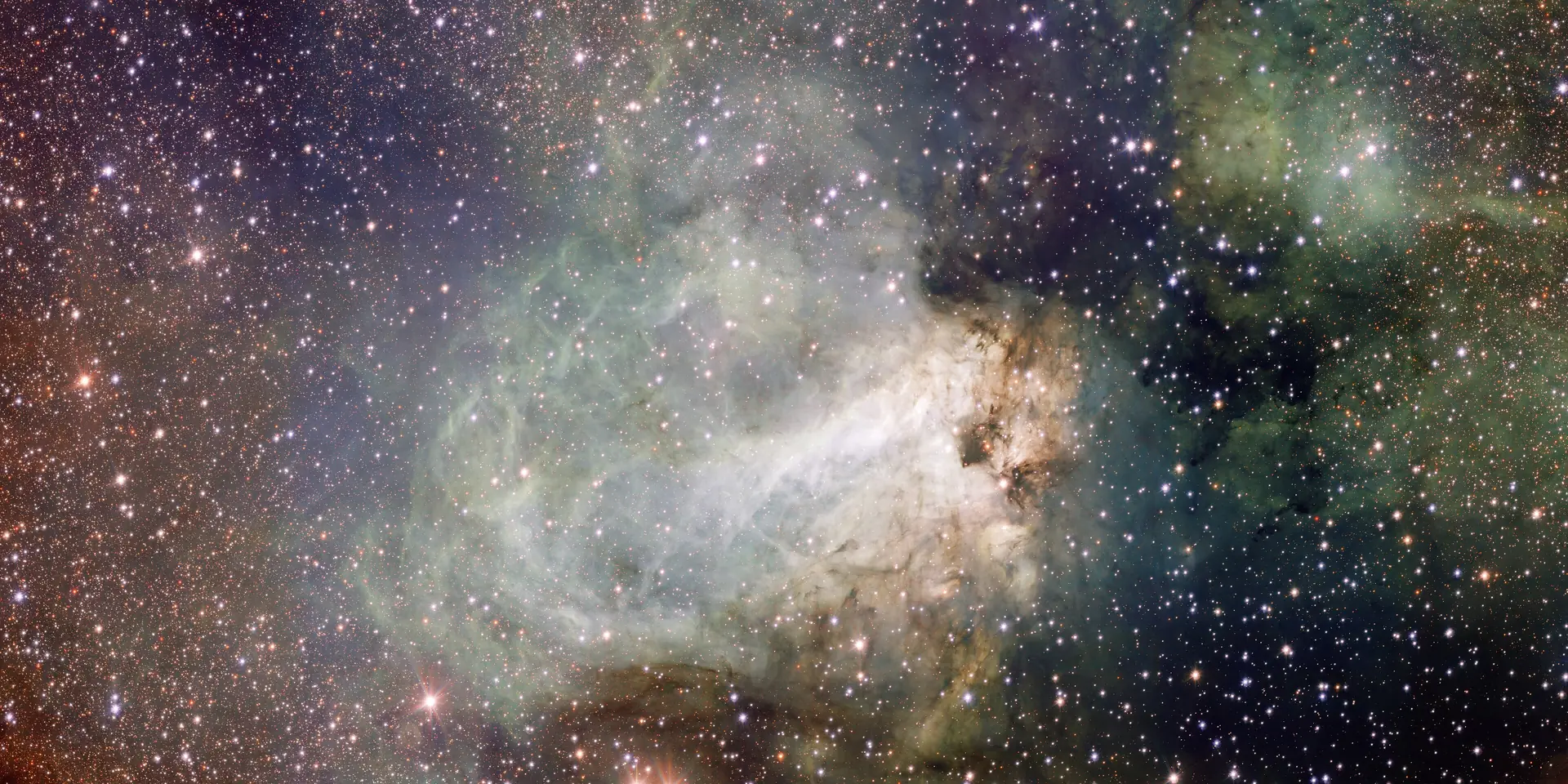 Photograph of Checkmark Nebula, a nebula in Sagittarius.