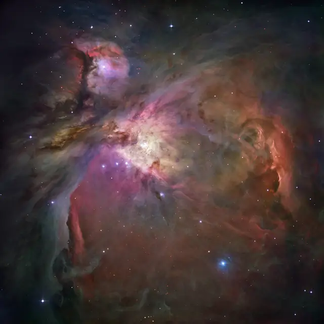 Hubble Space Telescope image of Great Orion Nebula, a nebula with cluster in Orion.