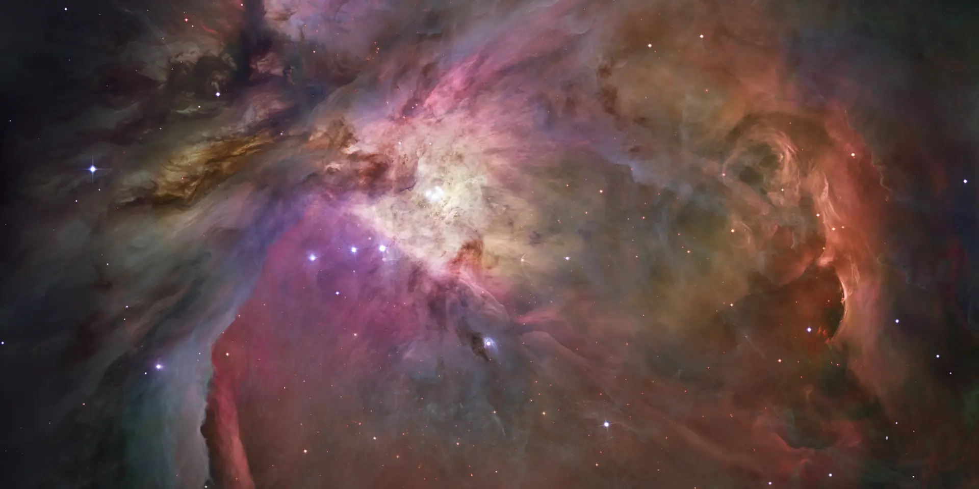Hubble Space Telescope image of Great Orion Nebula, a nebula with cluster in Orion.