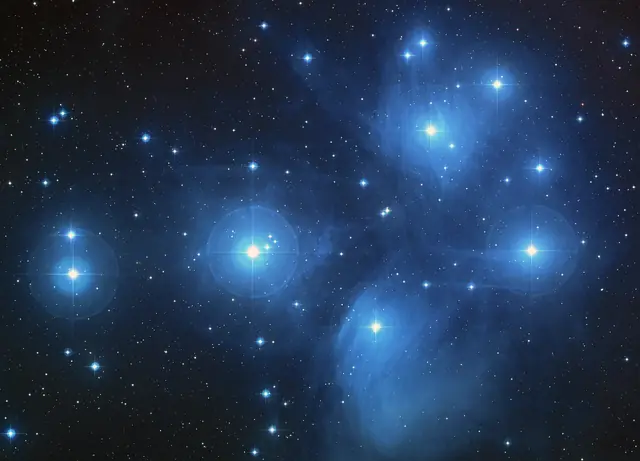 Photograph of Pleiades, an open cluster in Taurus.