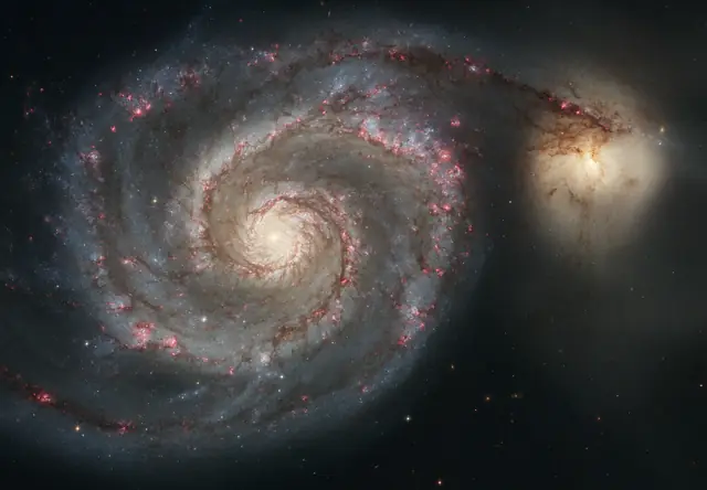 Photograph of Whirlpool Galaxy, an intermediate spiral galaxy SABb in Canes Venatici.