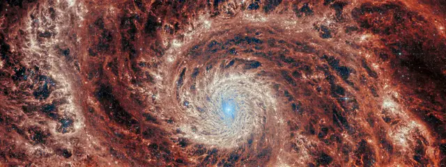 James Webb Space Telescope image of Whirlpool Galaxy, an intermediate spiral galaxy SABb in Canes Venatici.