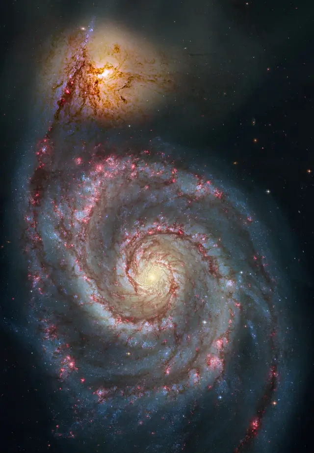Hubble Space Telescope image of Whirlpool Galaxy, an intermediate spiral galaxy SABb in Canes Venatici.