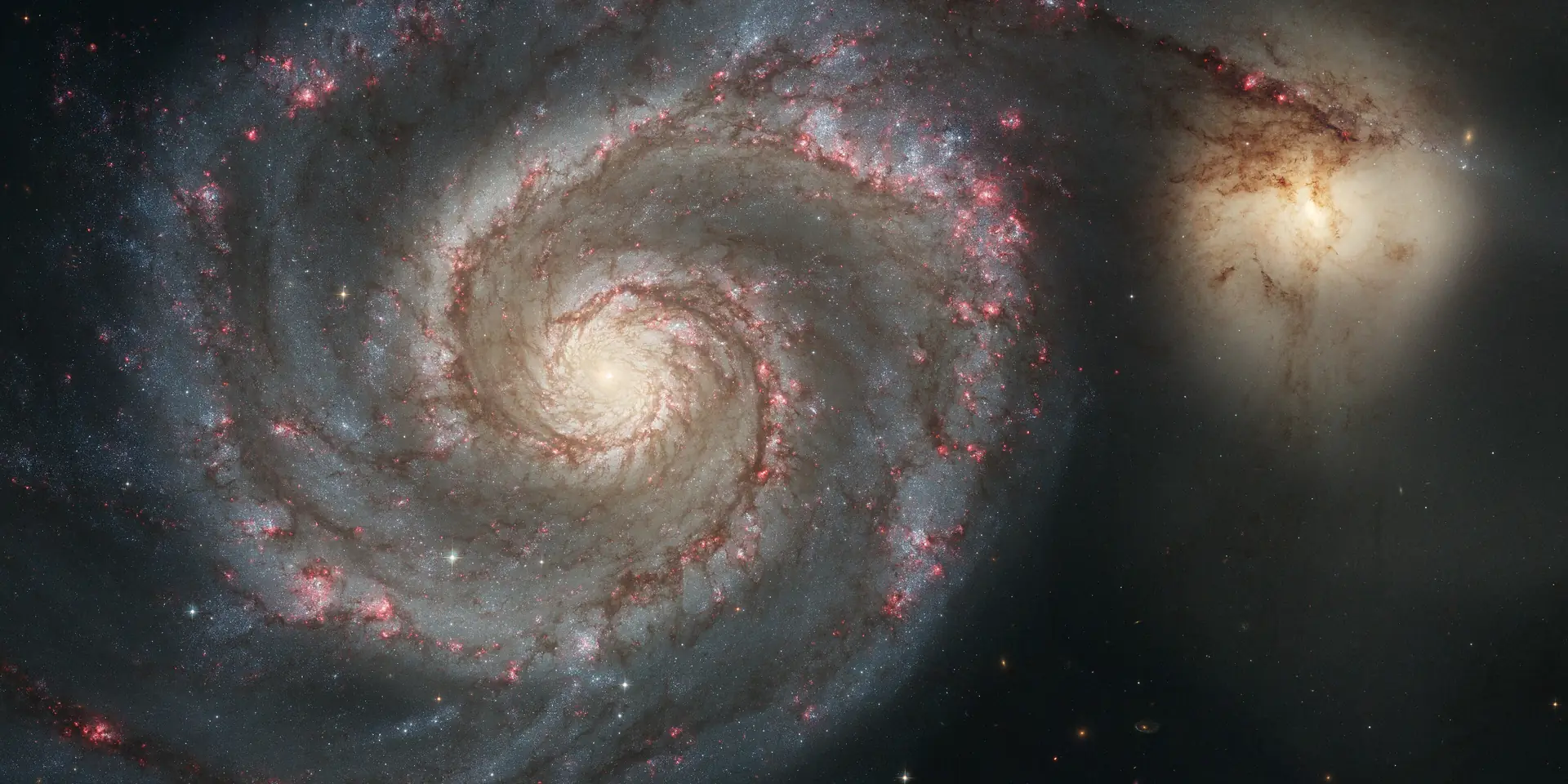 Photograph of Whirlpool Galaxy, an intermediate spiral galaxy SABb in Canes Venatici.