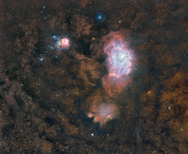 Photograph of Lagoon Nebula, a nebula in Sagittarius.