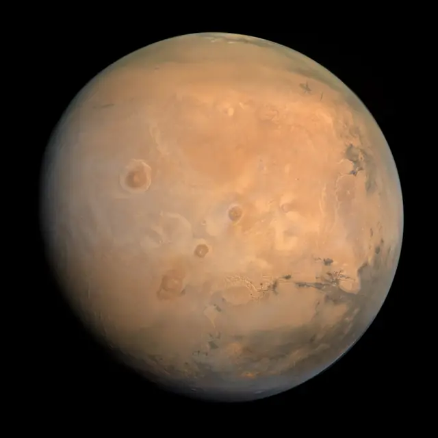 Photograph of Mars, a terrestrial planet.