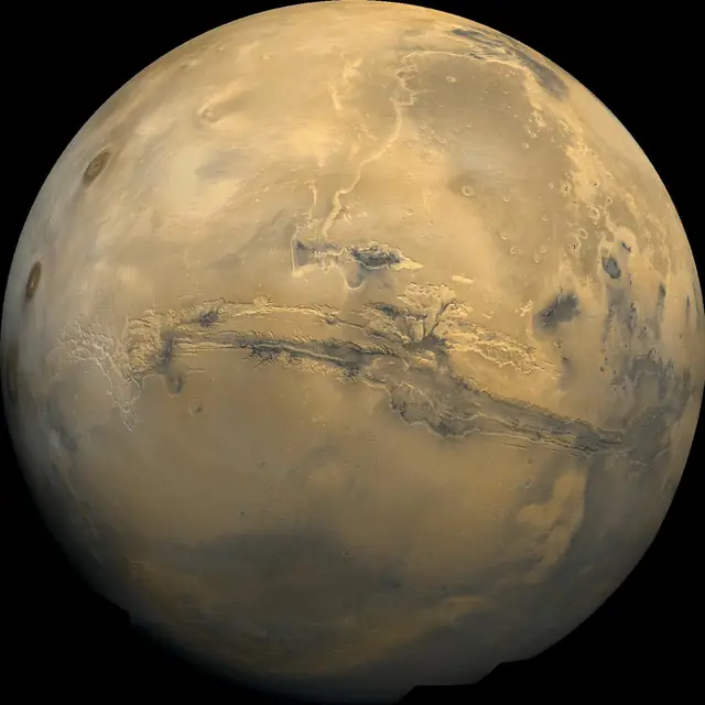 Photograph of Mars, a terrestrial planet.