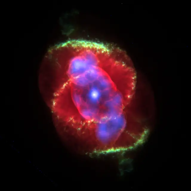 Photograph of Cat's Eye Nebula, a planetary nebula in Draco.