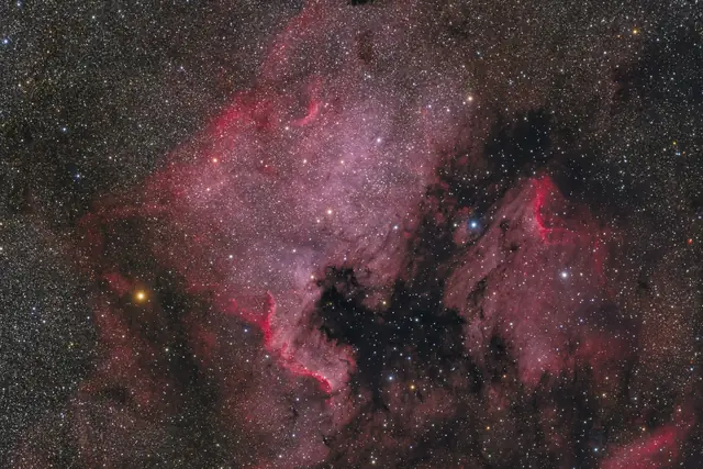 Photograph of North America Nebula, an H II region in Cygnus.