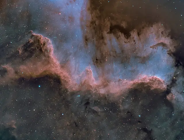Photograph of North America Nebula, an H II region in Cygnus.