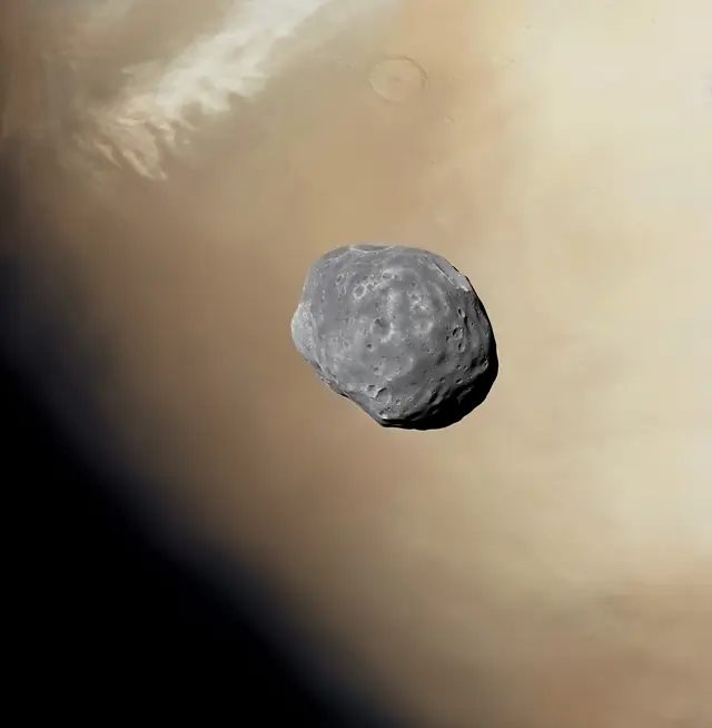 Photograph of Phobos, a moon of Mars.