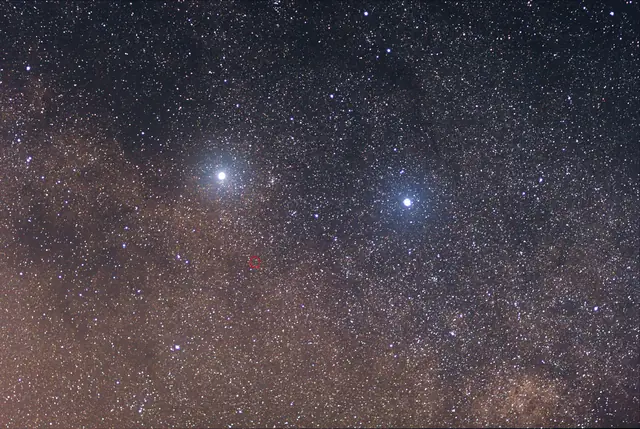 Photograph of Proxima Centauri, an M5.5Ve red dwarf in Centaurus.