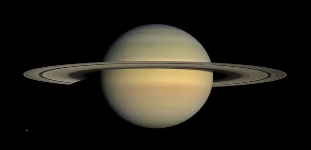 Photograph of Saturn, a gas giant.