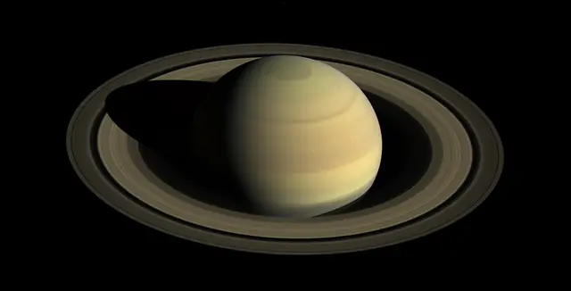 Photograph of Saturn, a gas giant.