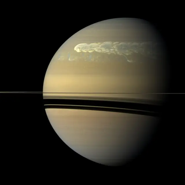 Photograph of Saturn, a gas giant.