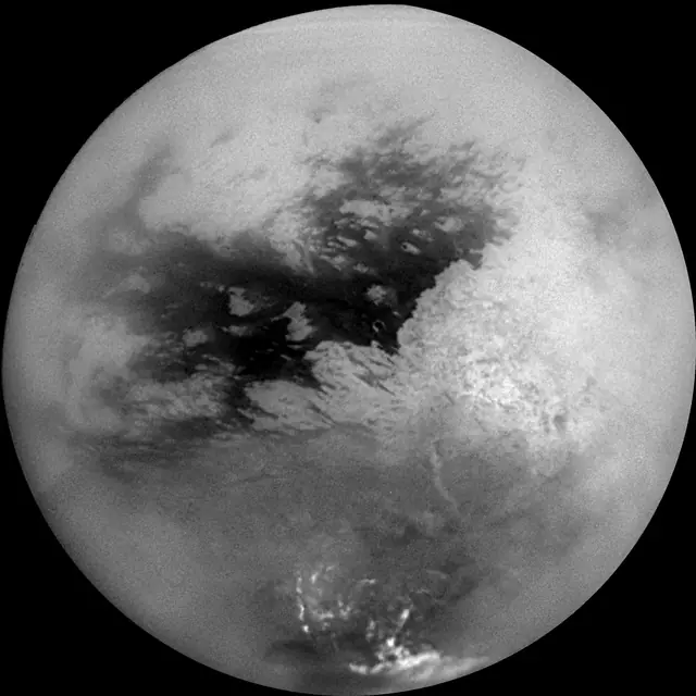 Photograph of Titan, a moon of Saturn.