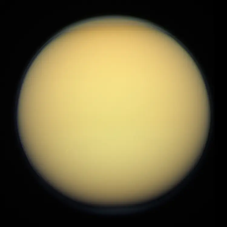 Photograph of Titan, a moon of Saturn.
